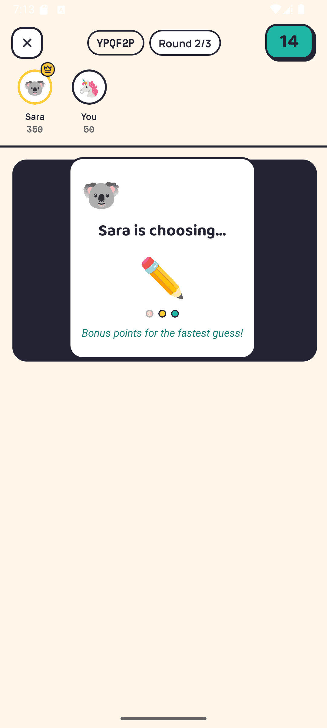 SketchGuess round over summary screen